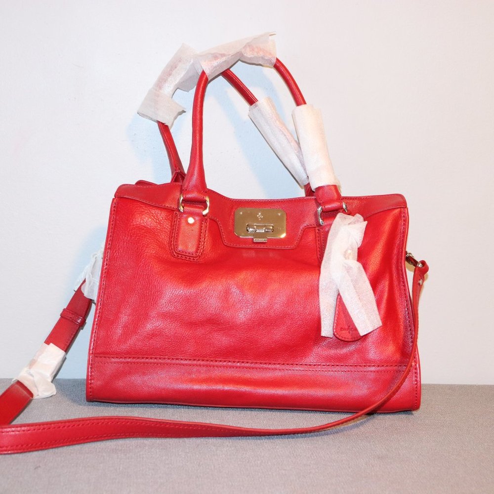 Cole Haan Red Leather Satchel with Gold Hardware